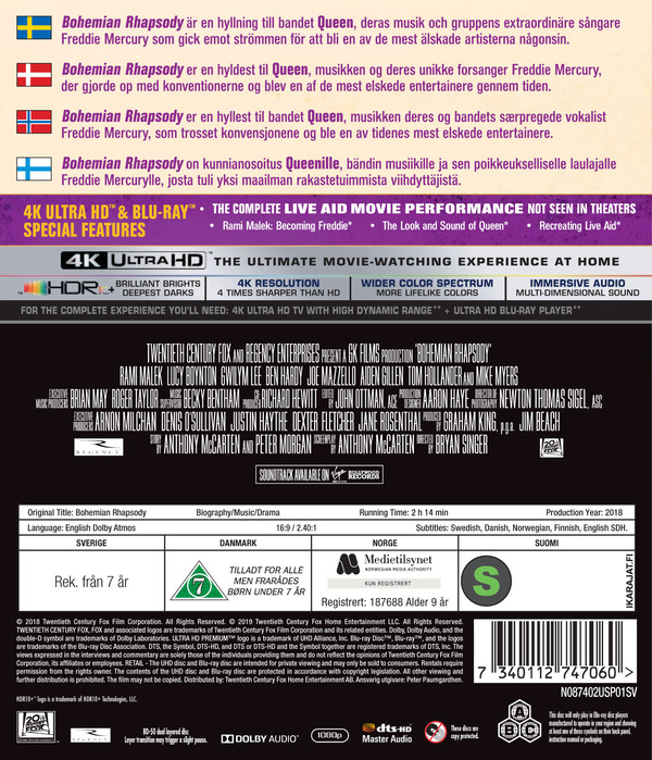 Bohemian Rhapsody 4K Ultra HD Blu Ray Kvarnvideo Se