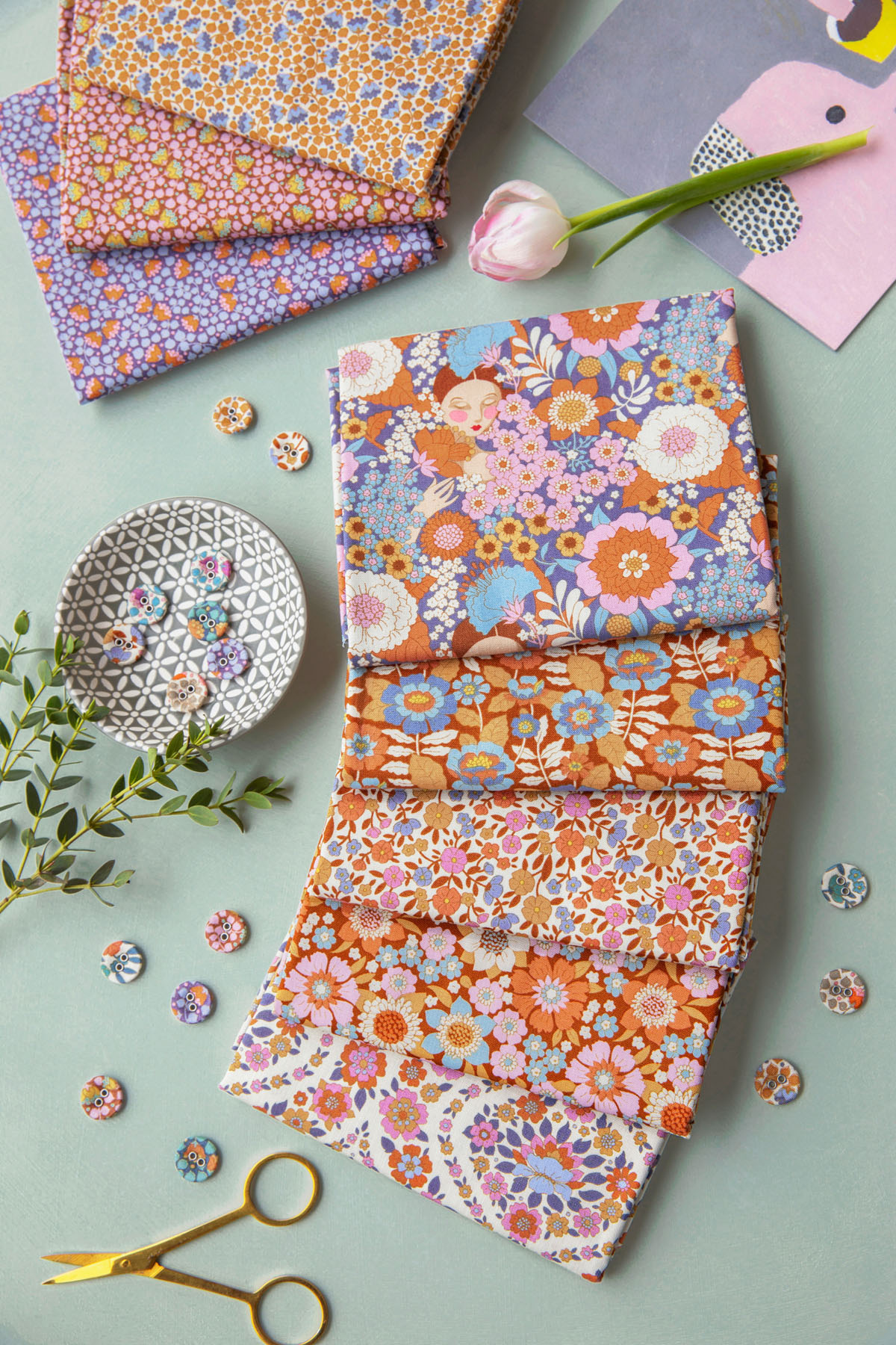 Tilda  Fat Quarter Wallflower Caramel/Thristle - 2
