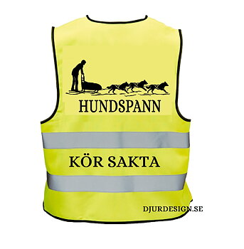 Reflexväst Gul Ornge eller Rosa Motiv hundspann med 3 hundar samt text HUNDSPAN KÖRSAKTA 