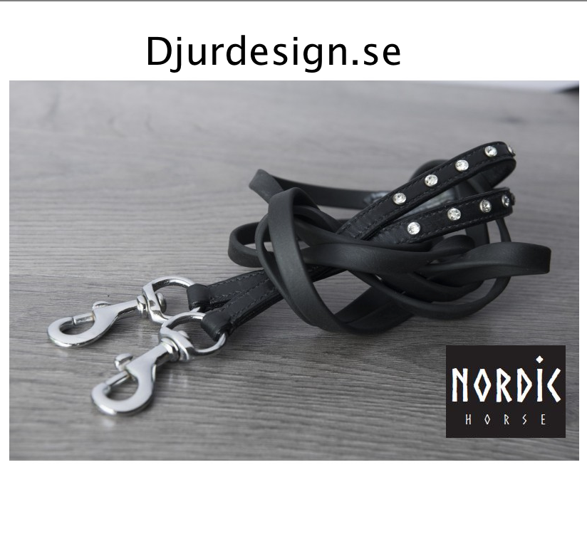  Nordic-Hors äkta biothane tygel svart med 5 stenar som sitter i läder delen, hakar crom Längd 248 cm Bred 13 mm - 2