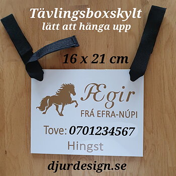 Boxskylt till tävling & kurser mm med upphägnings band