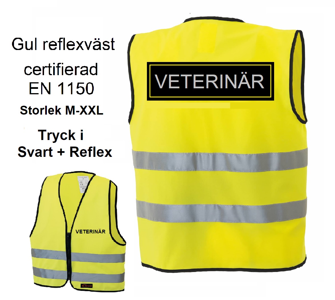 Reflexväst gul med  text  VETERINÄR 