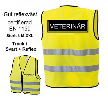 Reflexväst gul med text VETERINÄR