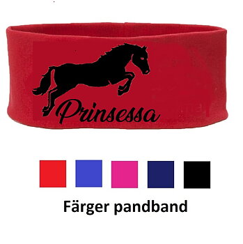 Nr 6  Pannband flera färger med Hopp häst samt hästens namn tryck i reflex eller färger