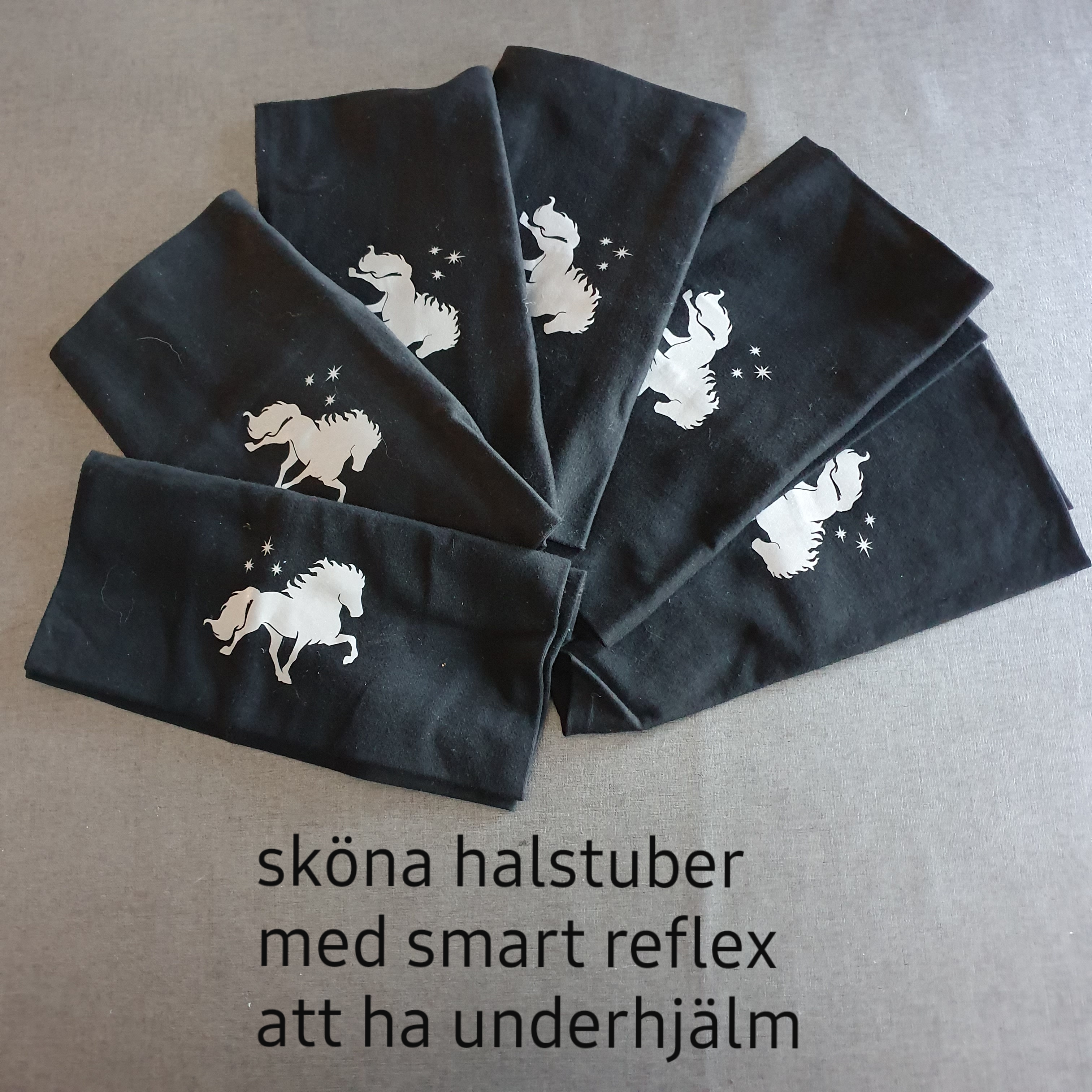 Nr H1 Trikå halstub med reflextryck Islandshäst samt stjärnor