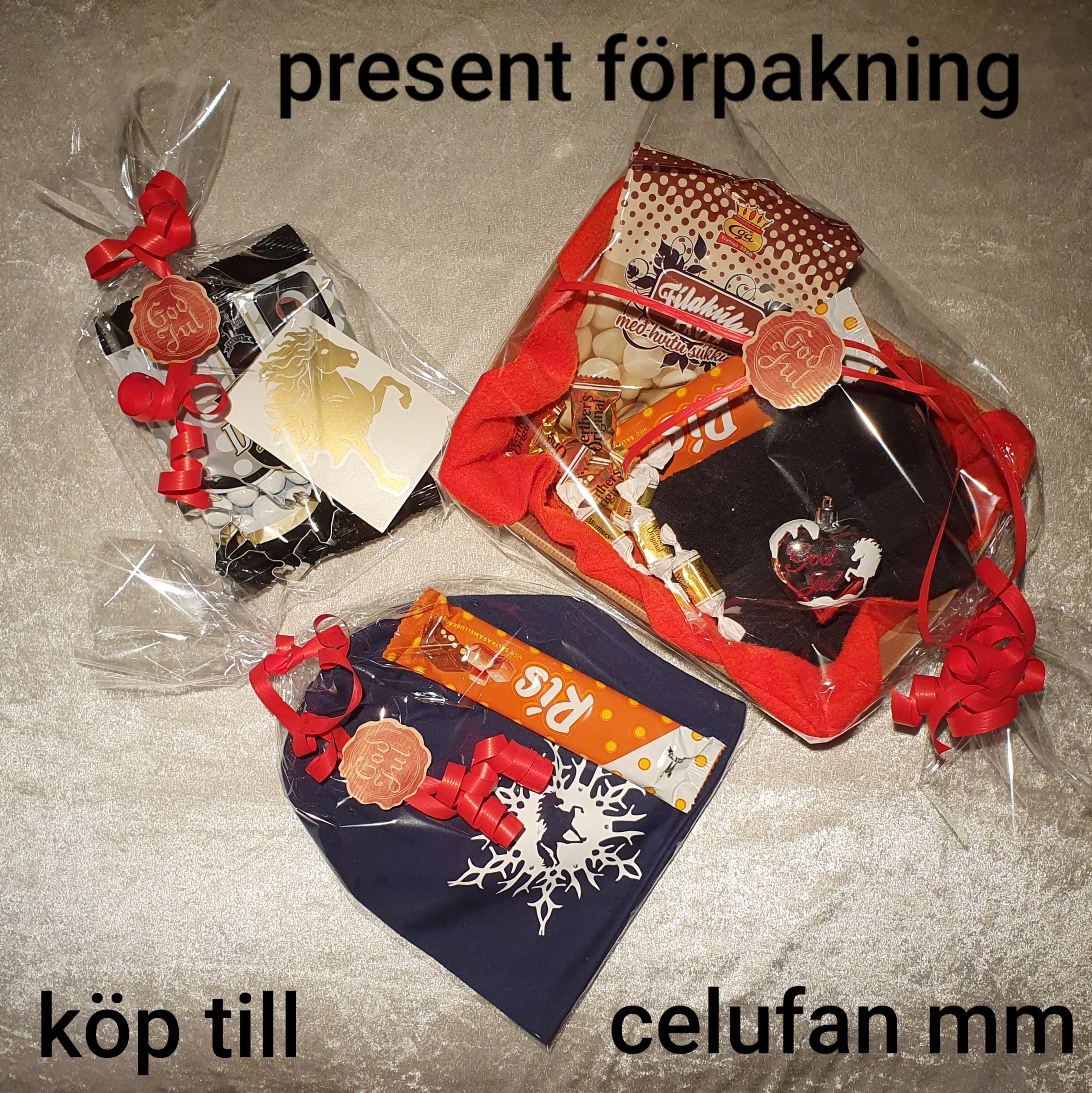 Julklaps celufan påsar snören + god jul