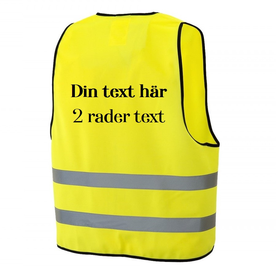 Reflexväst gul med din text i 2 rader på ryggen.