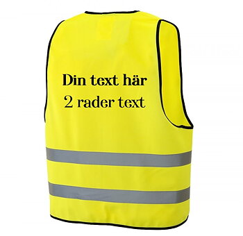 Reflexväst gul med din text i 2 rader på ryggen.