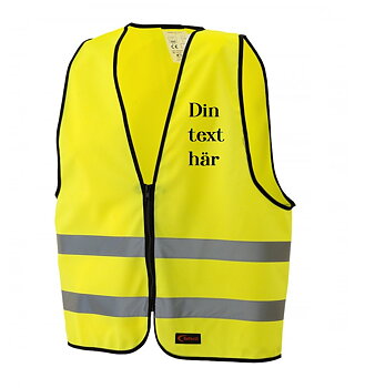Reflexväst gul med din text i 2 rader på ryggen.