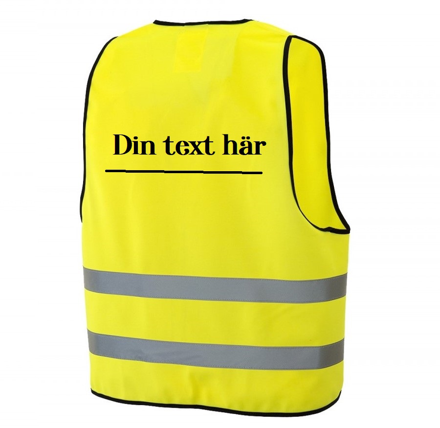 Reflexväst gul med din text i 1 rader på ryggen.