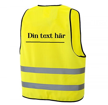 Reflexväst gul med din text i 1 rader på ryggen.