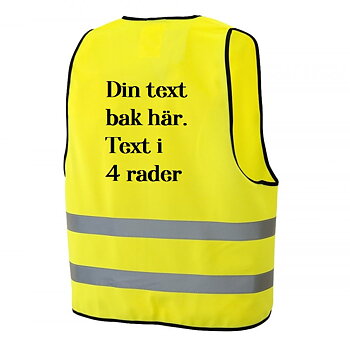 Reflexväst gul med din text i 4 rader på ryggen.