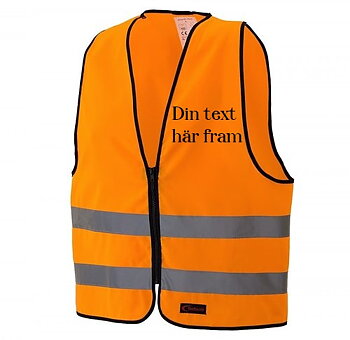 Reflexväst orange med din text i 3 rader på ryggen.