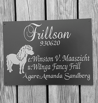 Nr 1 Boxskylt Shetlandsponny och text