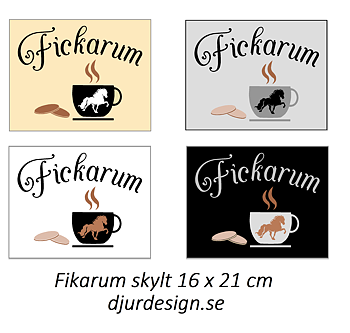 Fikarum Skylt med kopp islandshäst 16 x 21 cm i olika färger på skylten