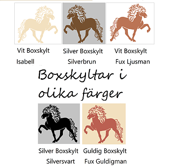 Nr 32 Boxskylt med Islandshäst som Silversvart Silverbrun  Fux ljus man & svans eller isabell