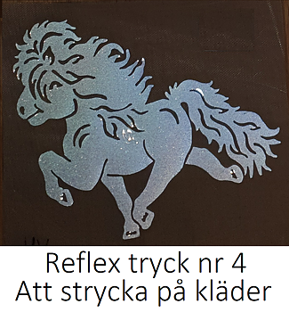 Nr 4 Reflextryck i jlusgrå "Bussen" islandshäst för egna kläder  9,5 x 9,5 cm