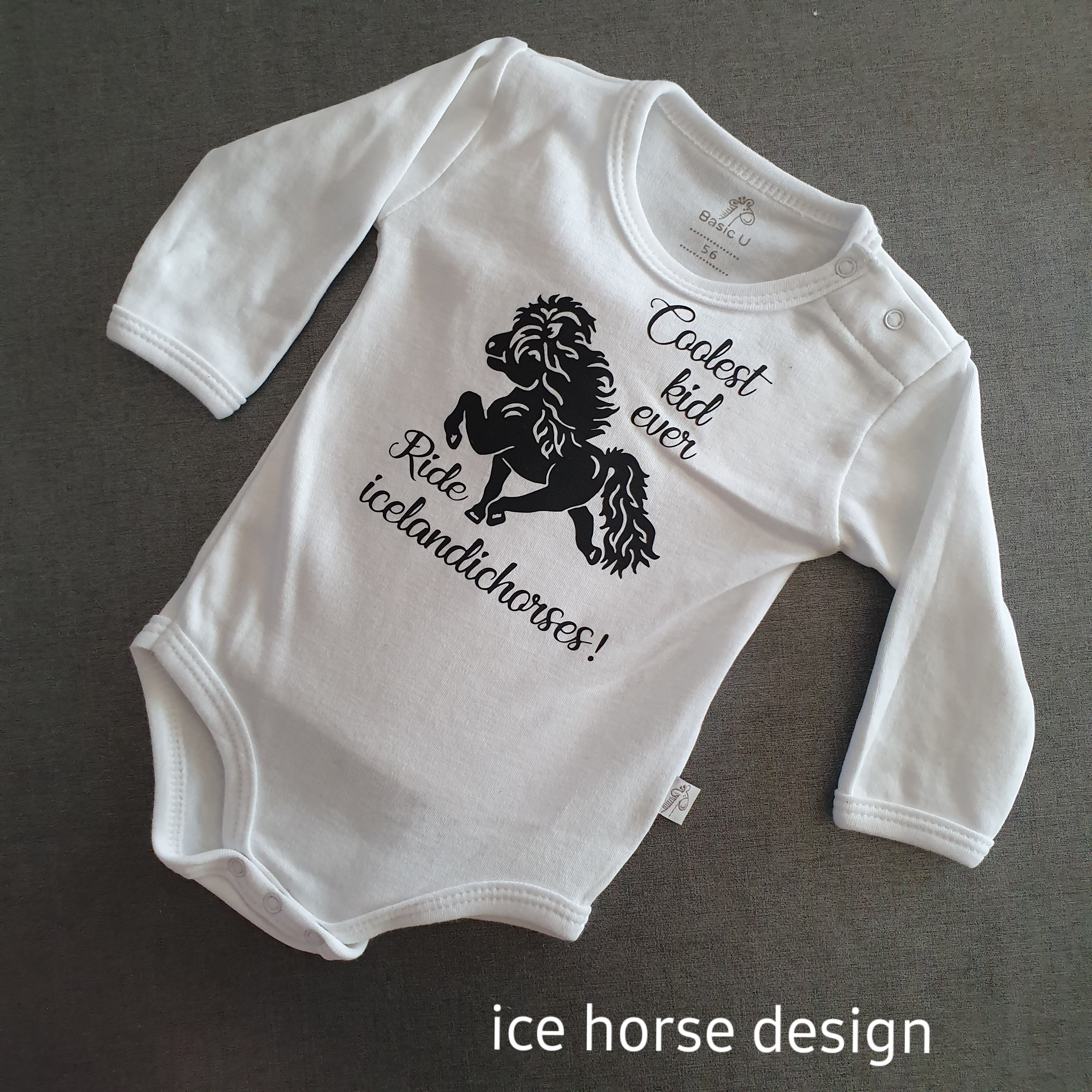 Nyhet Bodys Vit med tryck Coolest kid ever Ride icelandichorses ! 