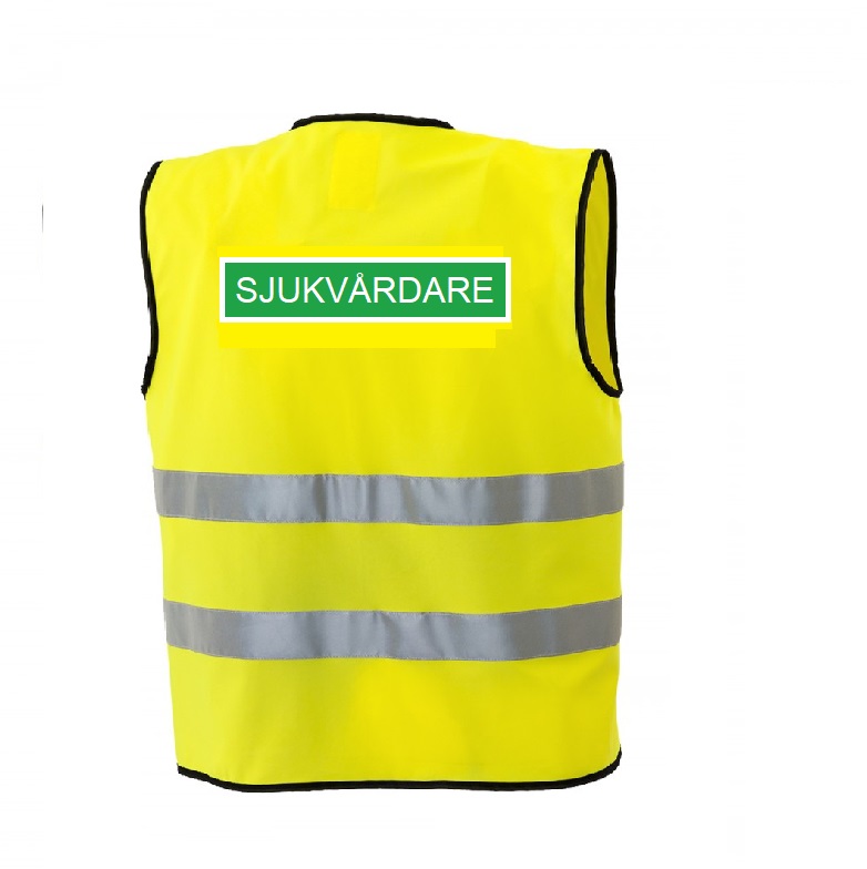 SJUKVÅRDARE Reflexväst  gul med grön platta och vit text SJUKVÅRDARE    - 4