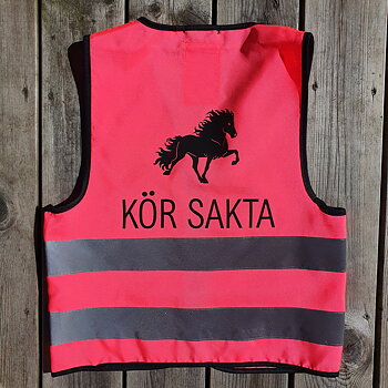  Rosa Barn reflexväst tryck i svart isalandshäst + Kör Sakta