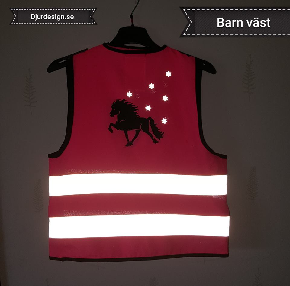 Rosa Barn reflexväst  svart  Isalandshäst + HÅLL AVSTÅND och stärna grå reflex - 2