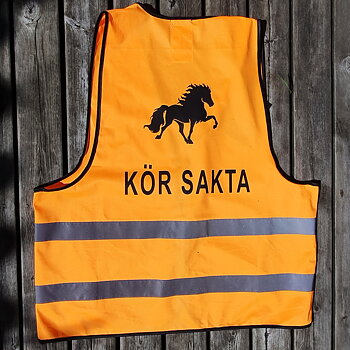 Nr33 Reflexväst orange med  islandshäst + text  KÖR SAKTA