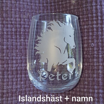 Dricksglas 47 cl med islandshäst samt namn gravyr