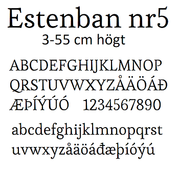 Nr 5 Klisterdekal egen text typsnitt Estenban i flera färger 3- 25 cm höga Priser är per bokstav