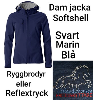 Dam jacka softshell  med brodyr eller reflex tryck. på ryggen.