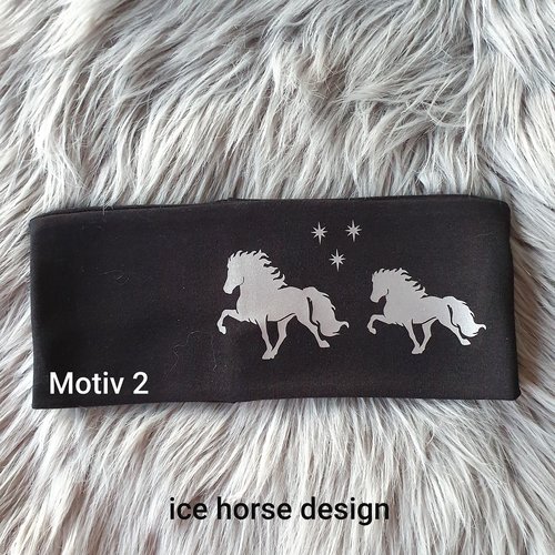 Nr 2  Pannband Svart Röd Blå Marin Ceris med reflextryck 