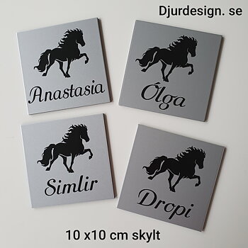 Nr 1 A Träns & sadel namnskylt  10 x 10 cm flera färger islandshäst + namn 