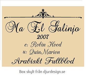 Nr 57 Boxskylt med  ras text och 1 slingor