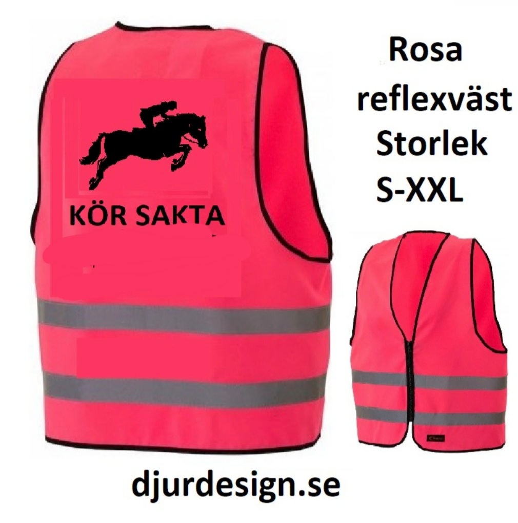  Reflexväst rosa  med  svart tryck hopphäst med  text