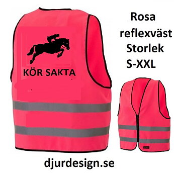  Reflexväst rosa  med  svart tryck hopphäst med  text