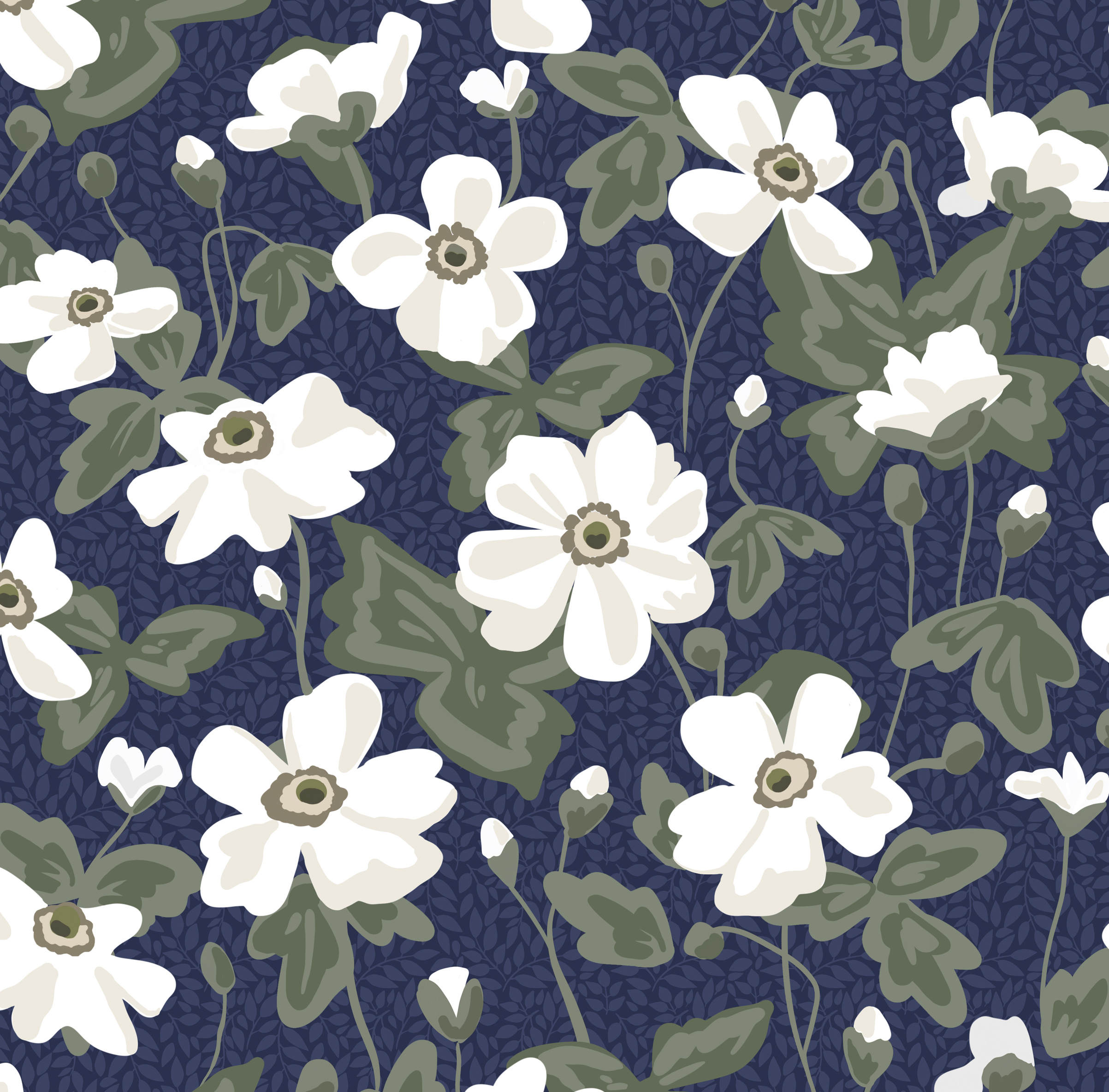 trikåtyg blommigt, höstanemoner