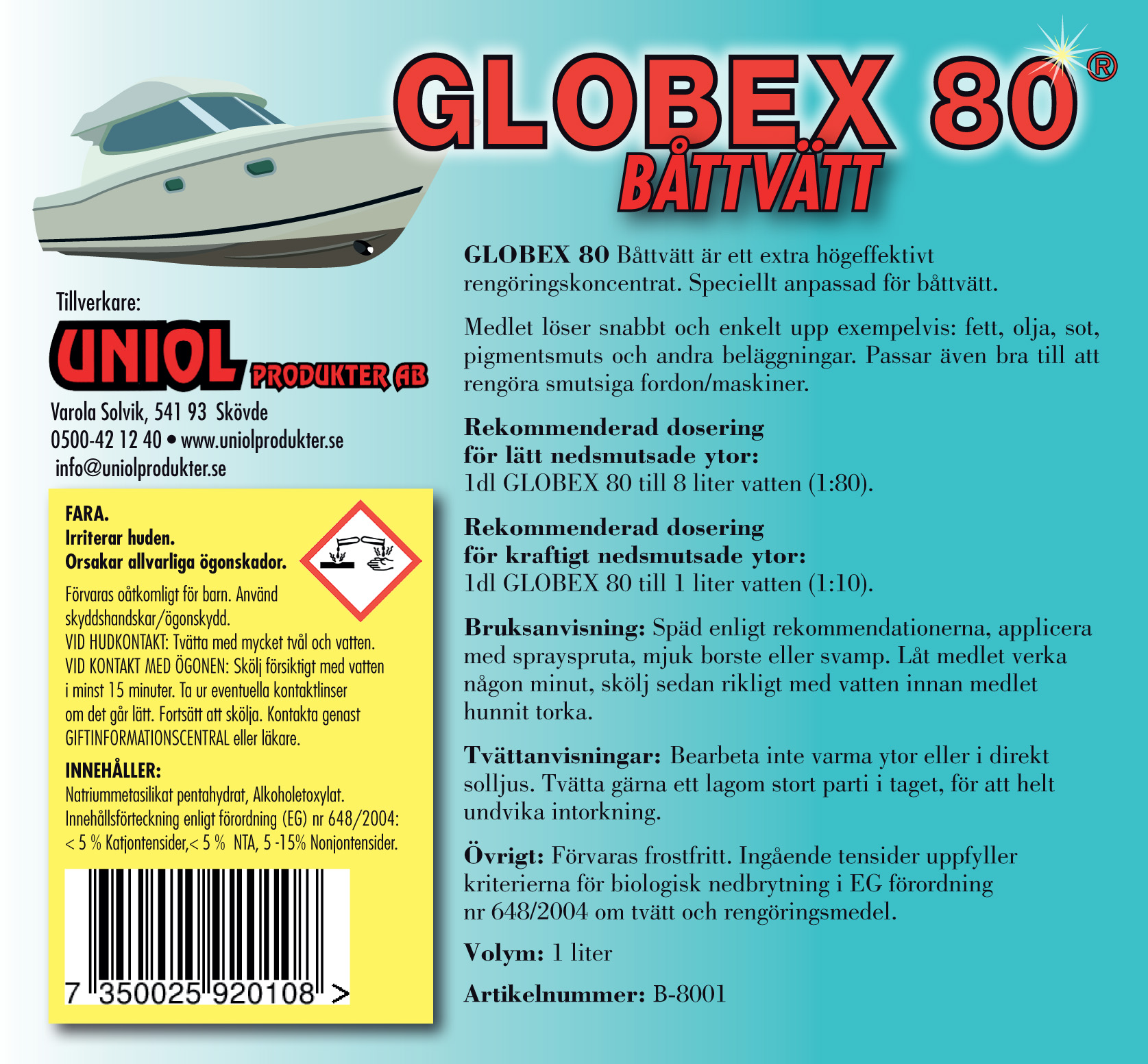 Globex 80 Båttvätt 1 Liter – Koncentrerad båtrengöring