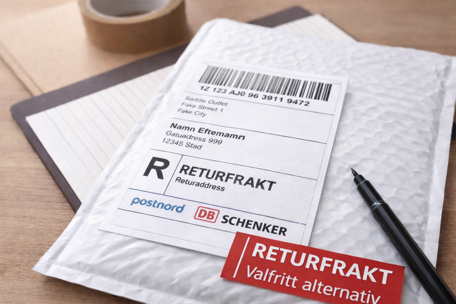 Returfraktsedel- valfri tilläggstjänst (varor upp till  5 kg, ej sadlar)