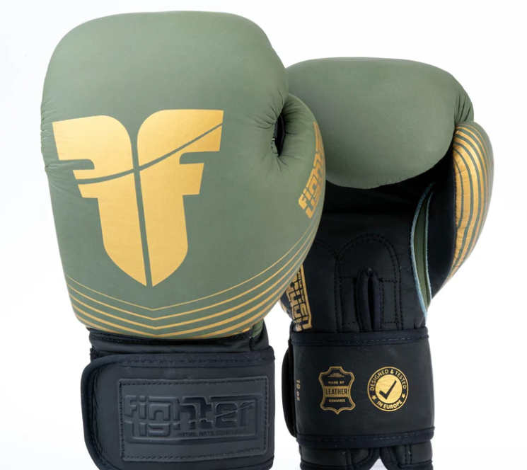 Fighters Inc Boxing glove SPLIT STRIPES Khaki/Gold 8-18 oz - 2