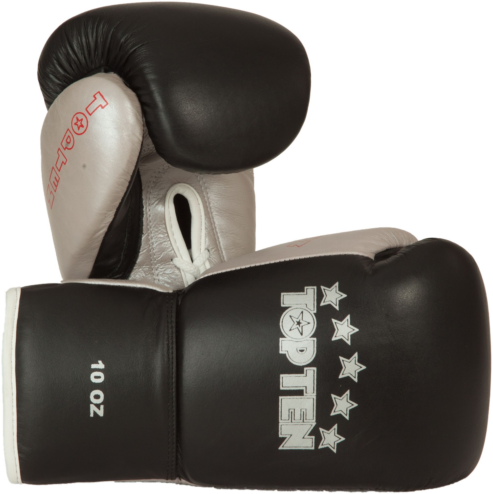 Topten Boxglove PRO, with lacing, black/silver 8-10 oz