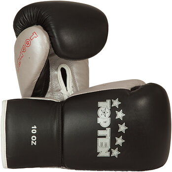 Topten Boxglove PRO, with lacing, black/silver 8-10 oz