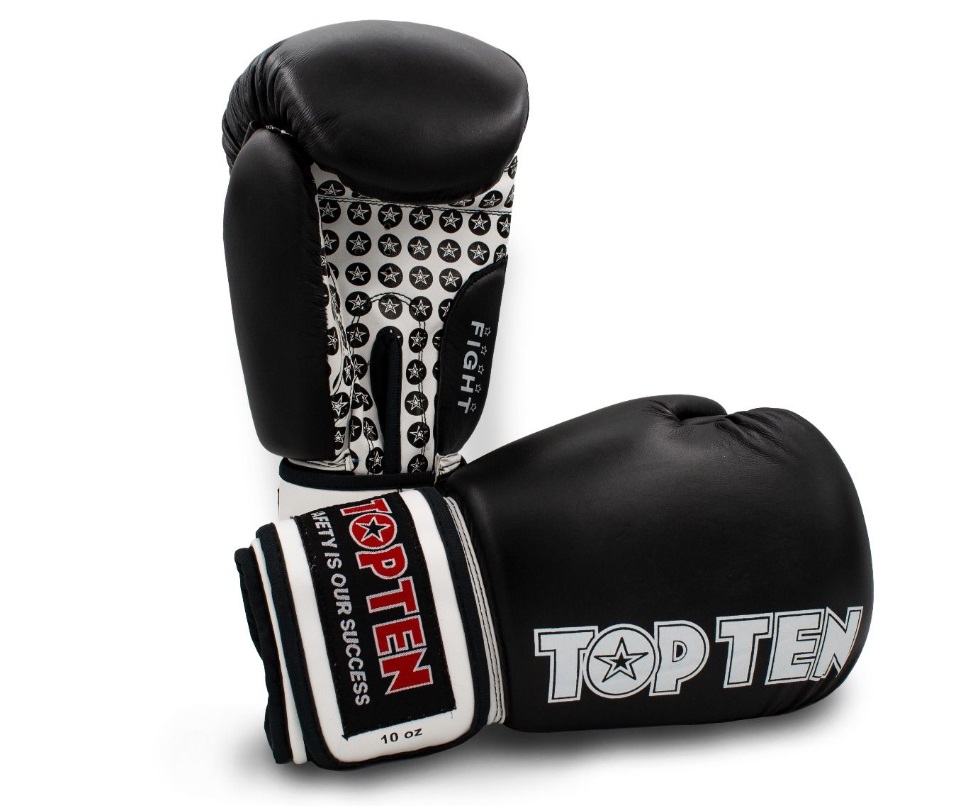 Topten Boxningshandske Fight,  Svart/Vit 10 oz