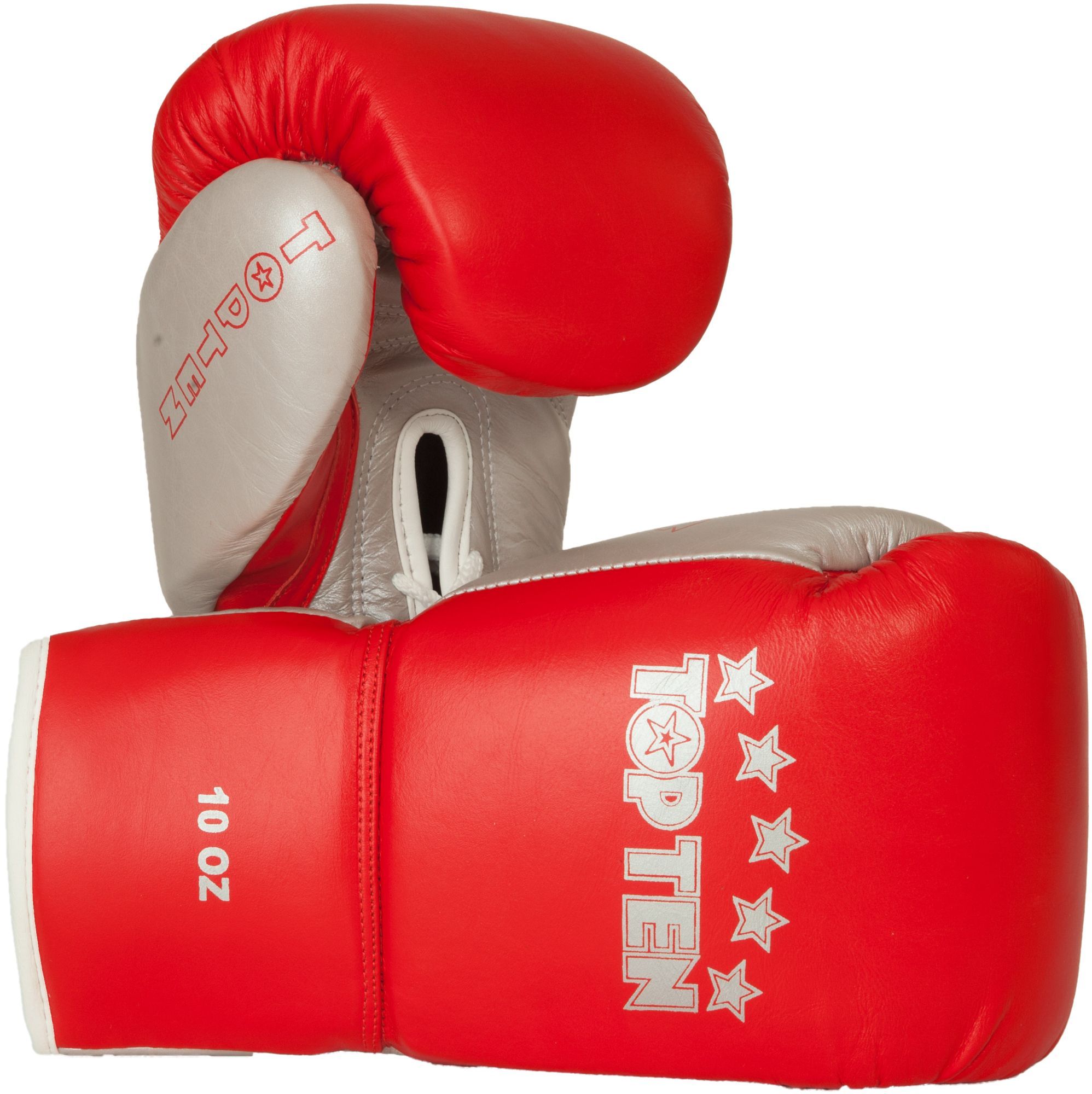 Topten Boxglove PRO, with lacing, red/silver 8-10 oz