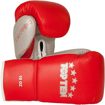 Topten Boxglove PRO, with lacing, red/silver 8-10 oz