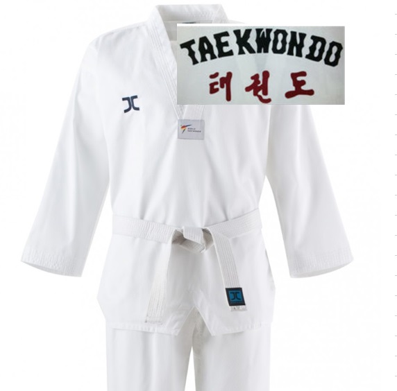 JCalicu WT Ribbad Club Dobok, Svart/Rött ryggtryck WT godkänd