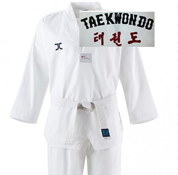 JCalicu WT Ribbad Club Dobok, Svart/Rött ryggtryck WT godkänd