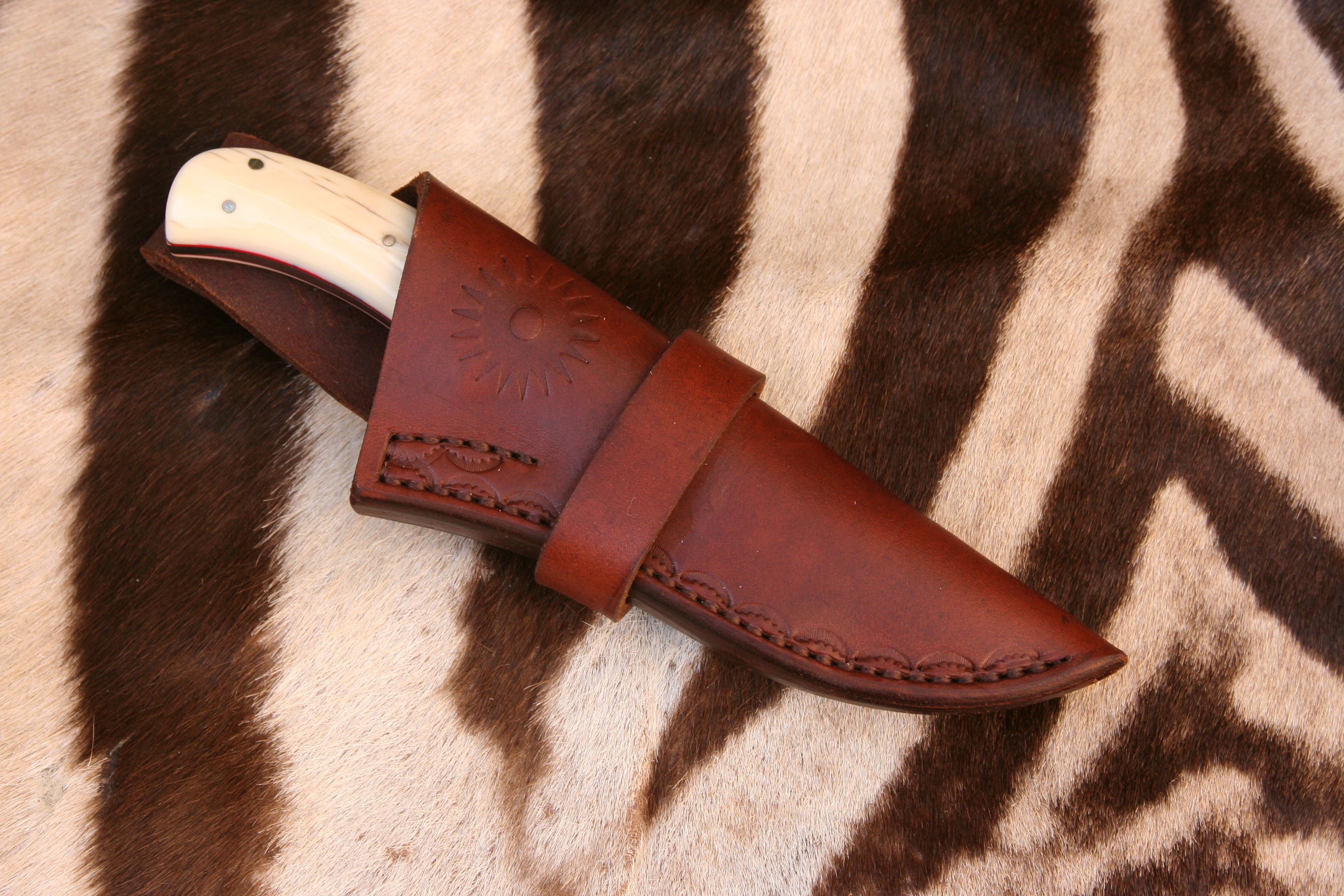 Mammoth Ivory Finger Grip Drop Point Skinning Knife - 12