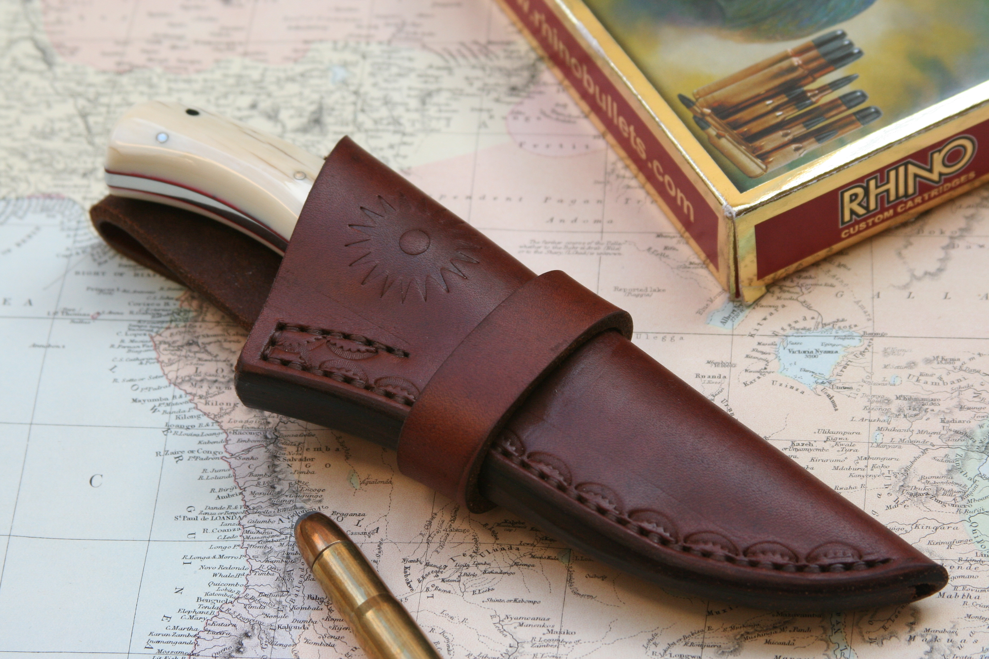 Mammoth Ivory Finger Grip Drop Point Skinning Knife - 16