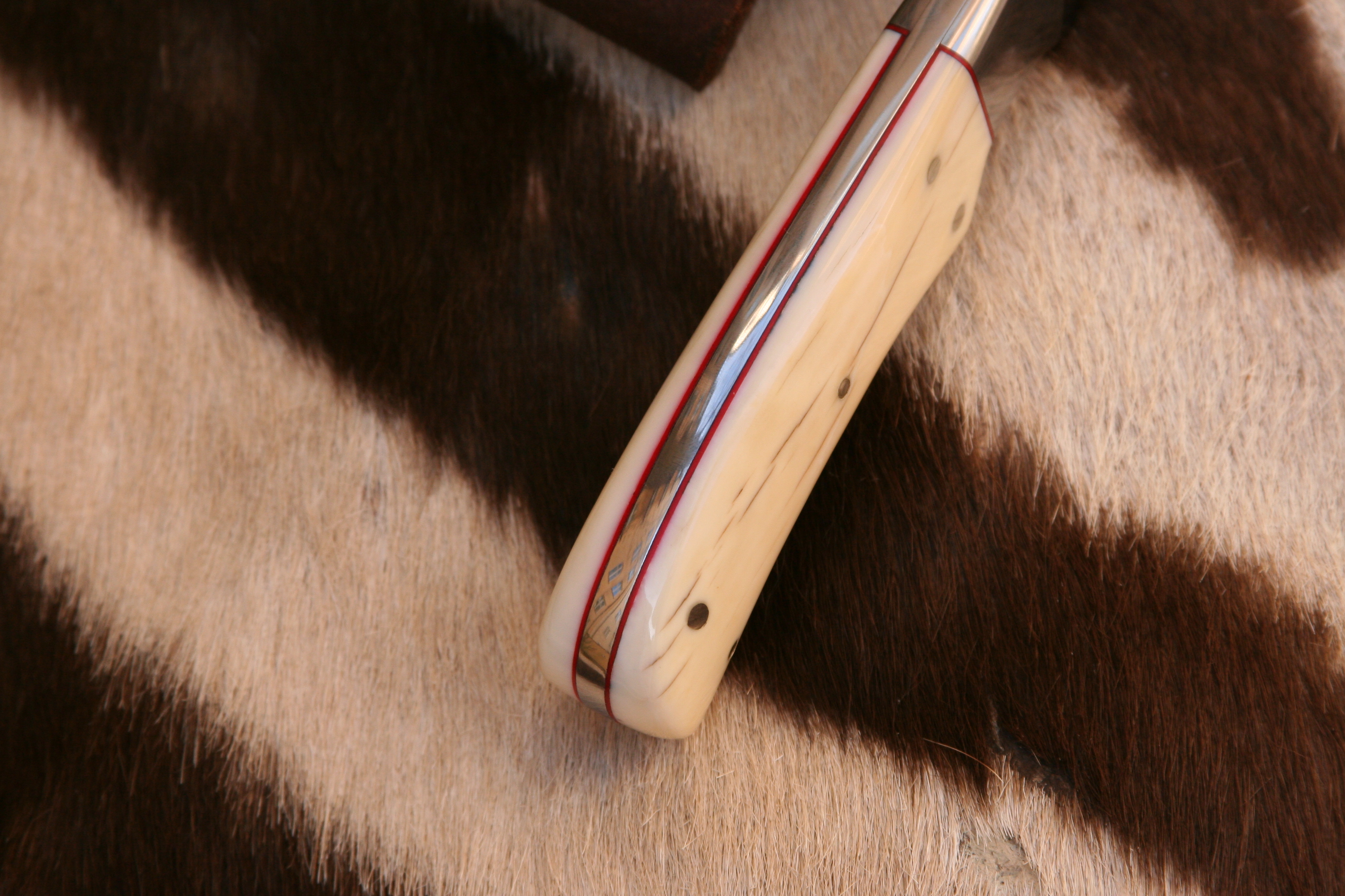 Mammoth Ivory Finger Grip Drop Point Skinning Knife - 14