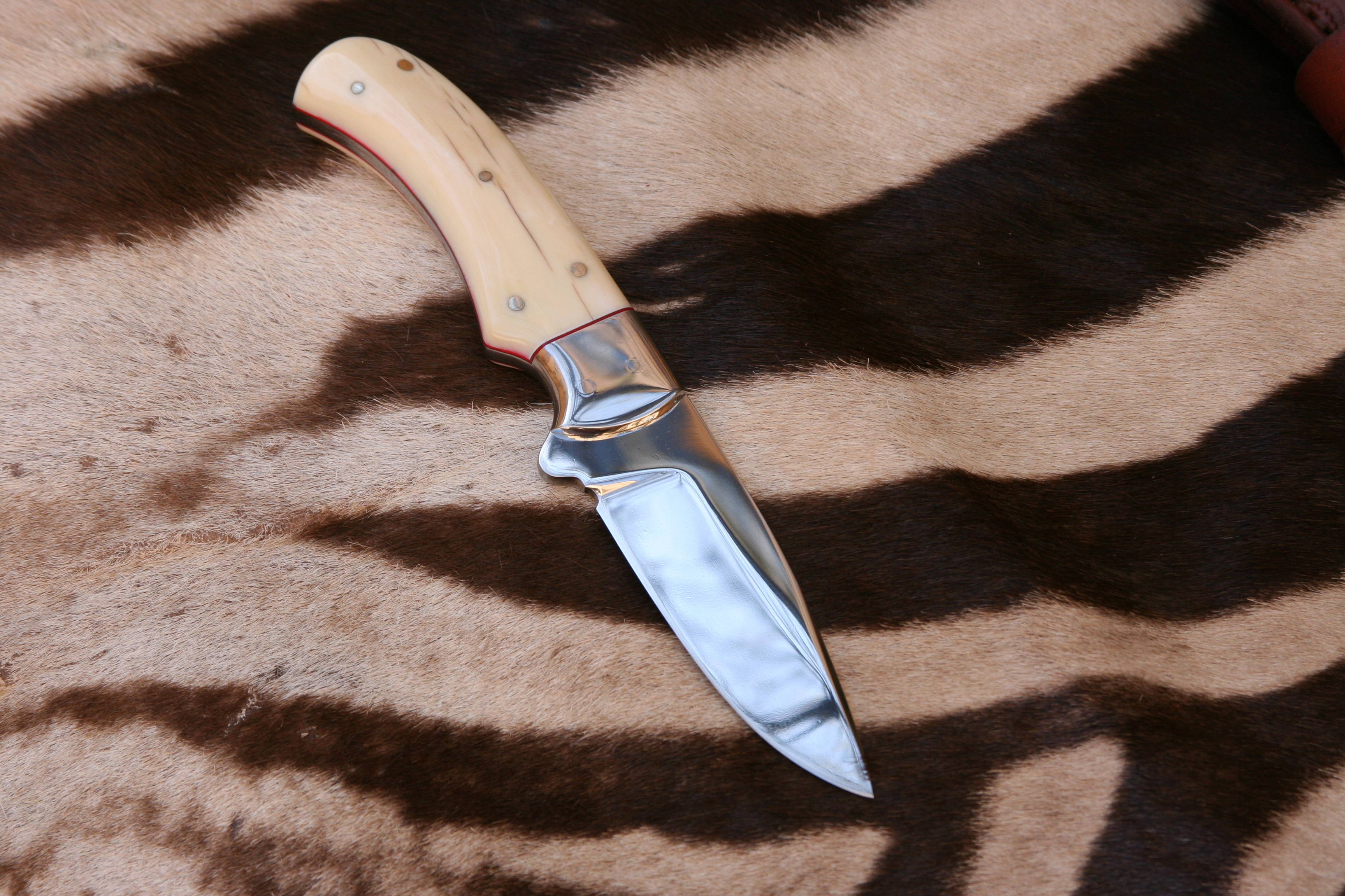 Mammoth Ivory Finger Grip Drop Point Skinning Knife - 7