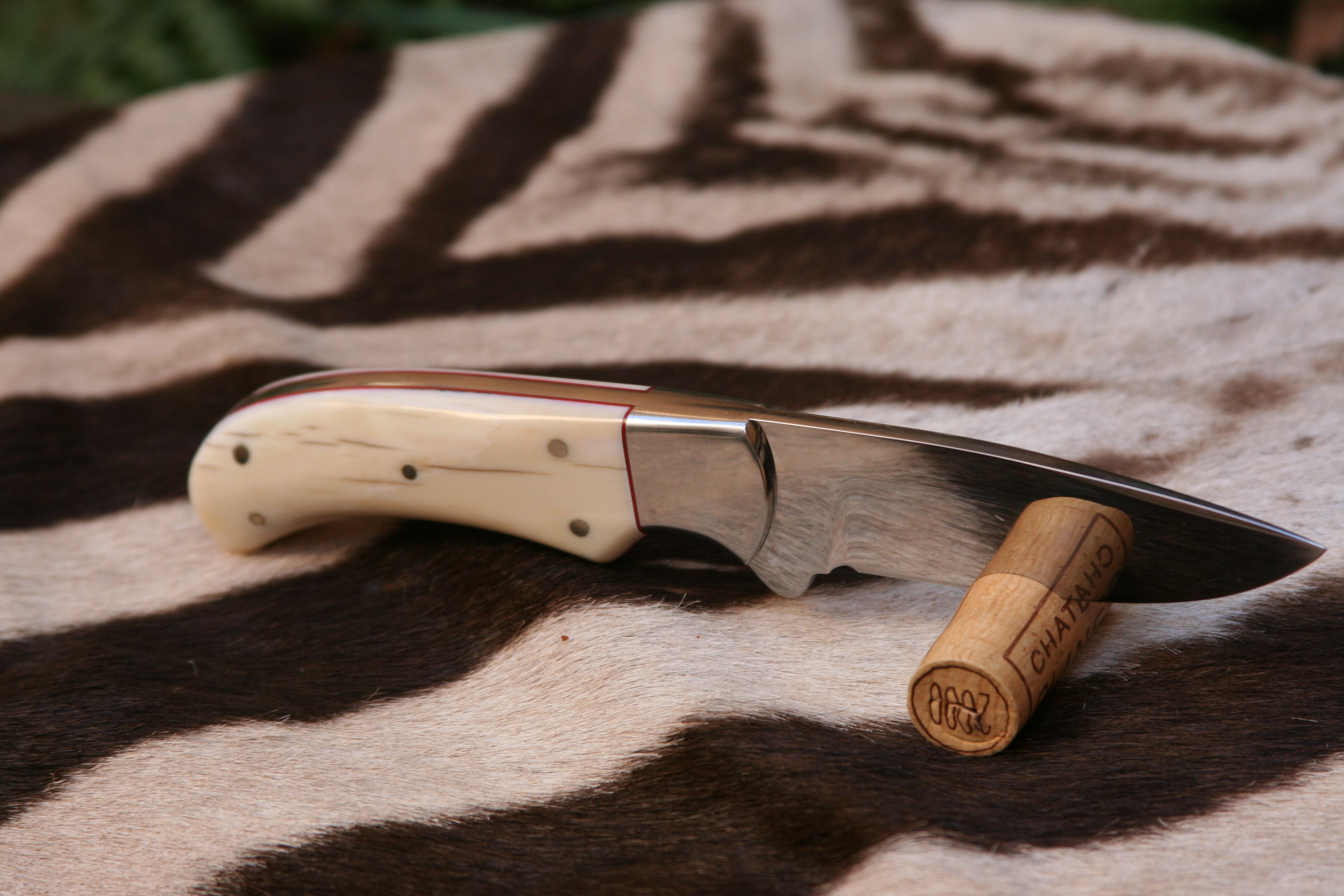 Mammoth Ivory Finger Grip Drop Point Skinning Knife - 11